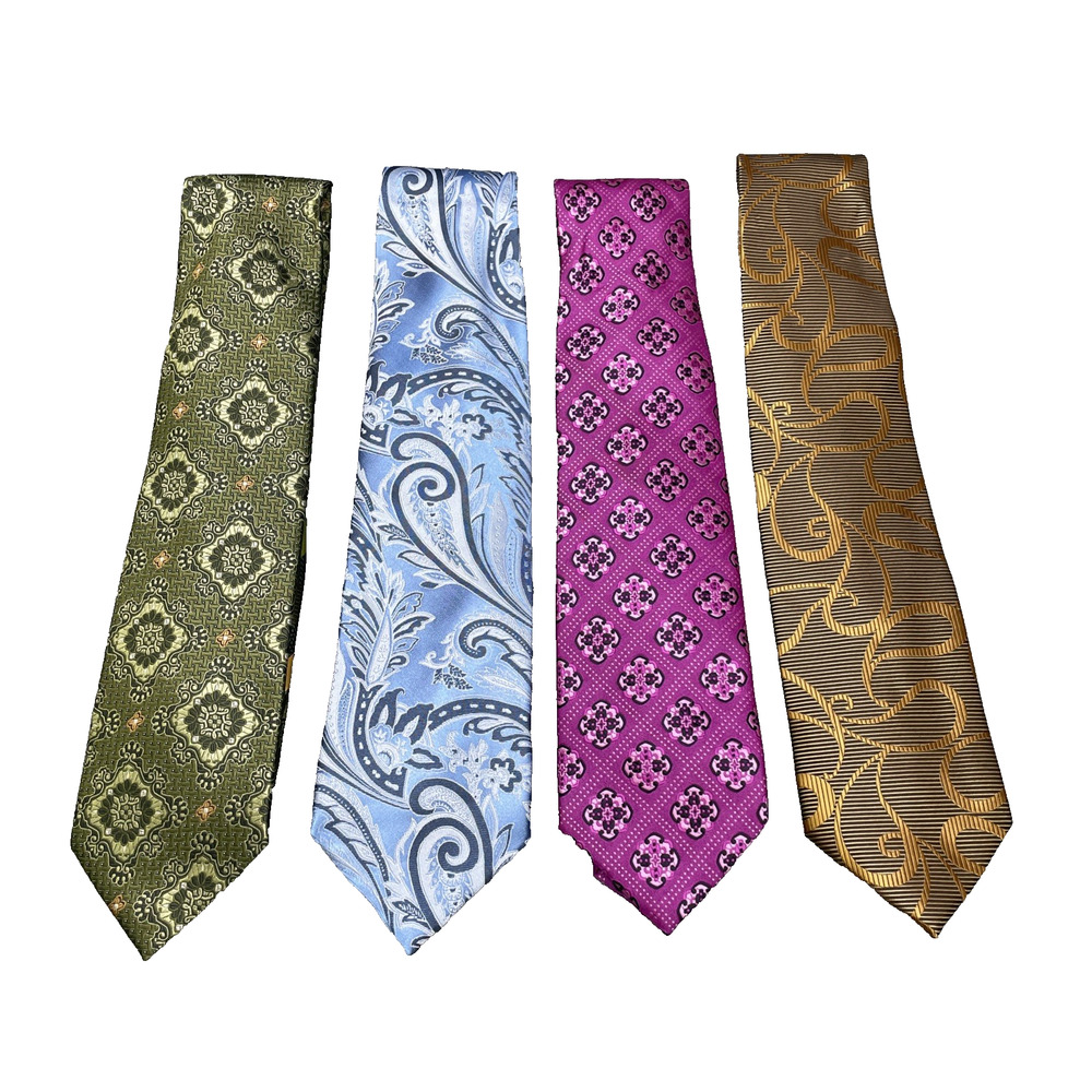 Bruno Conte Mens Neck Tie Lot of 4 Paisley Floral Geometric Polyester Handmade